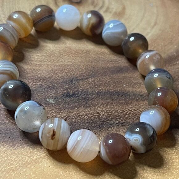 Botswana Agate beaded 10mm beads stretch bracelet striped natural dendrites dend - Picture 9 of 11
